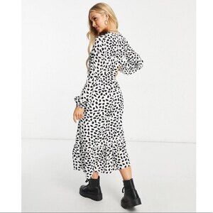 ASOS Missguided Midi Smock Dress with Ruffle Hem in Dalmatian Print 14 NWOT